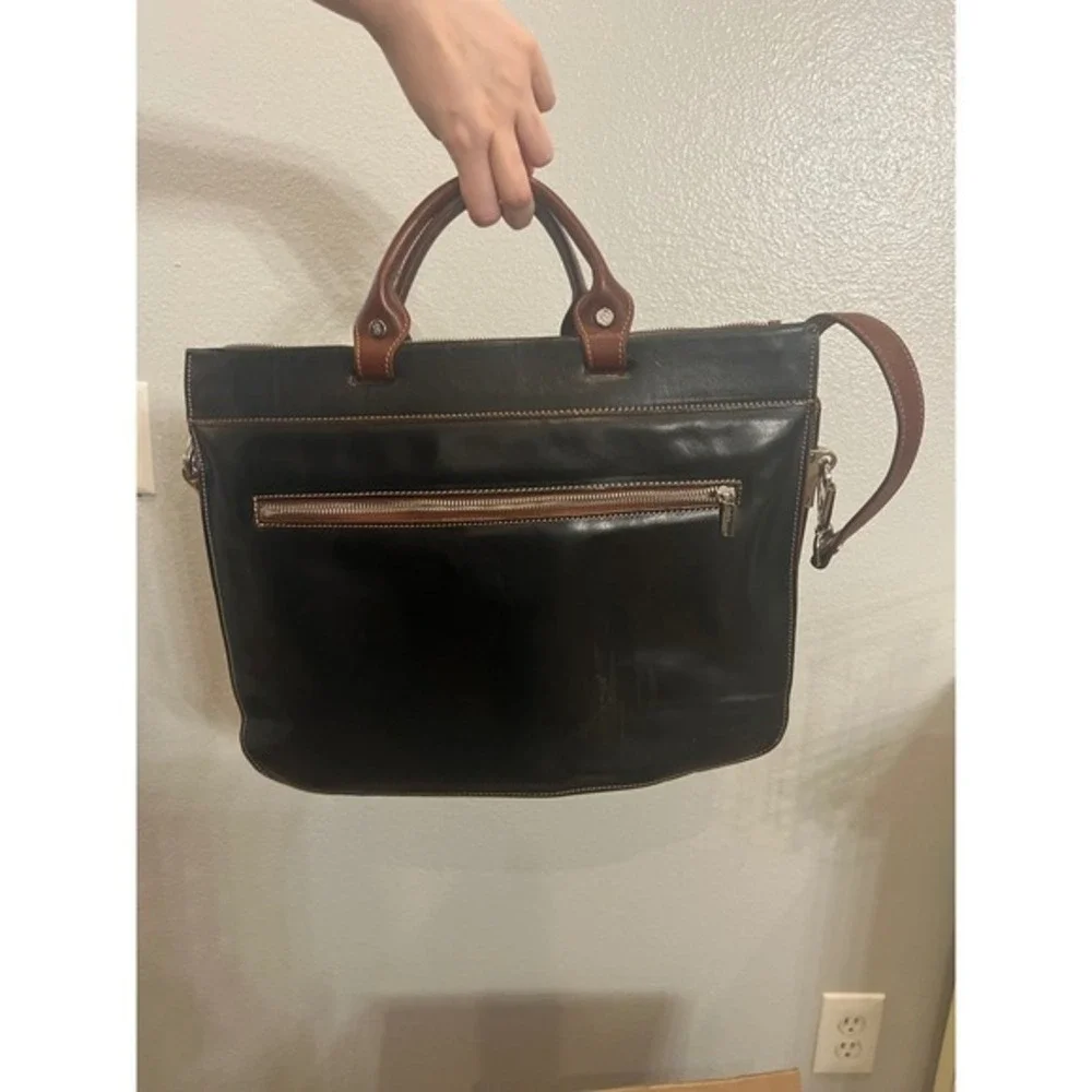 Fiorentino Leather Briefcase Laptop Bag Messenger Work Travel Brown Trim‎